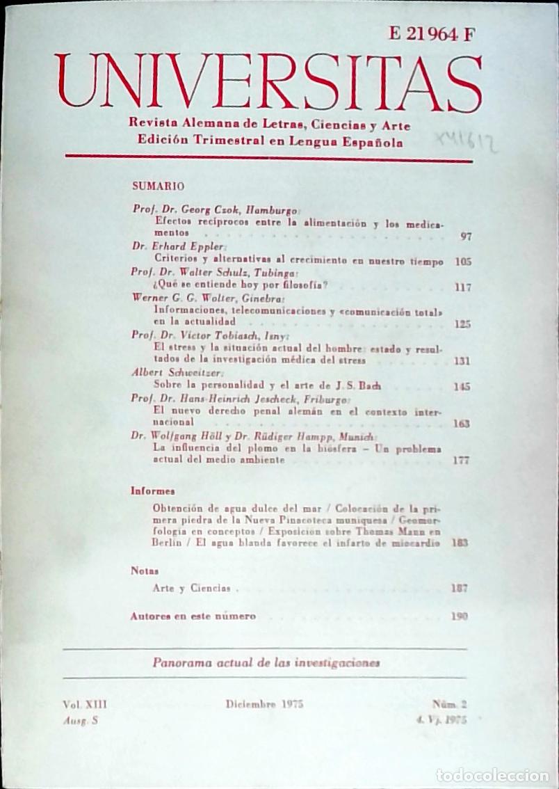 Libri di seconda mano: Universitas Vol. XIII N&ordm; 2. Revista Alemana de Letras, Ciencias y Arte. Edici&oacute;n Trimestral en Lengua