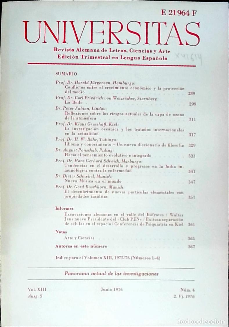 Libri di seconda mano: Universitas Vol. XIII N&ordm; 4. Revista Alemana de Letras, Ciencias y Arte. Edici&oacute;n Trimestral en Lengua