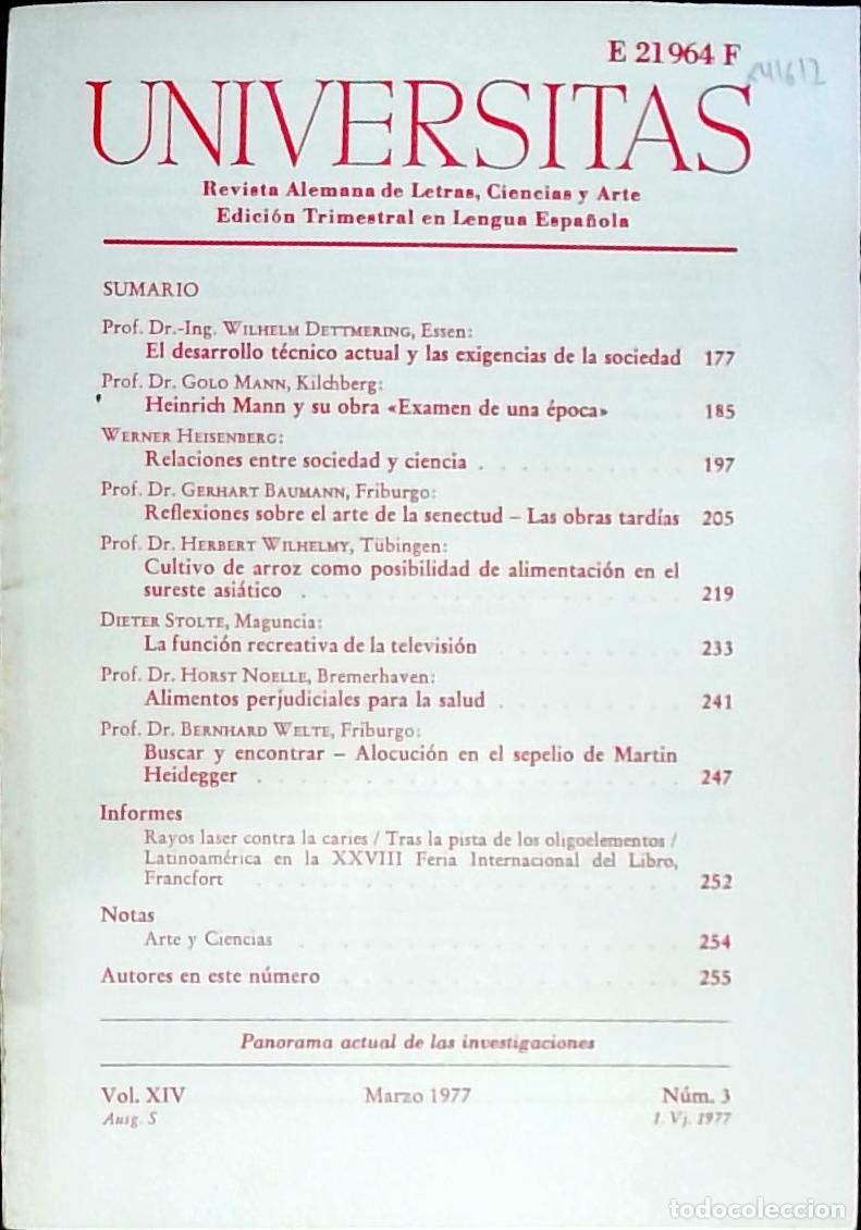 Libri di seconda mano: Universitas Vol. XIV N&ordm; 3. Revista Alemana de Letras, Ciencias y Arte. Edici&oacute;n Trimestral en Lengua