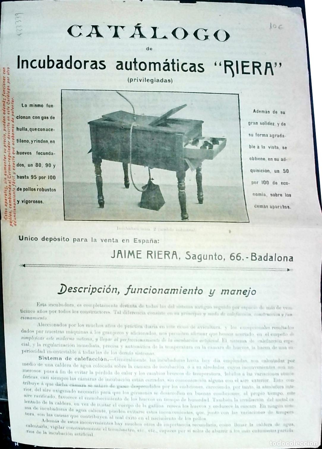 B&uuml;cher: Cat&aacute;logo de Incubadoras autom&aacute;ticas Riera: descripci&oacute;n, funcionamiento y manejor - PUBLICIDAD: