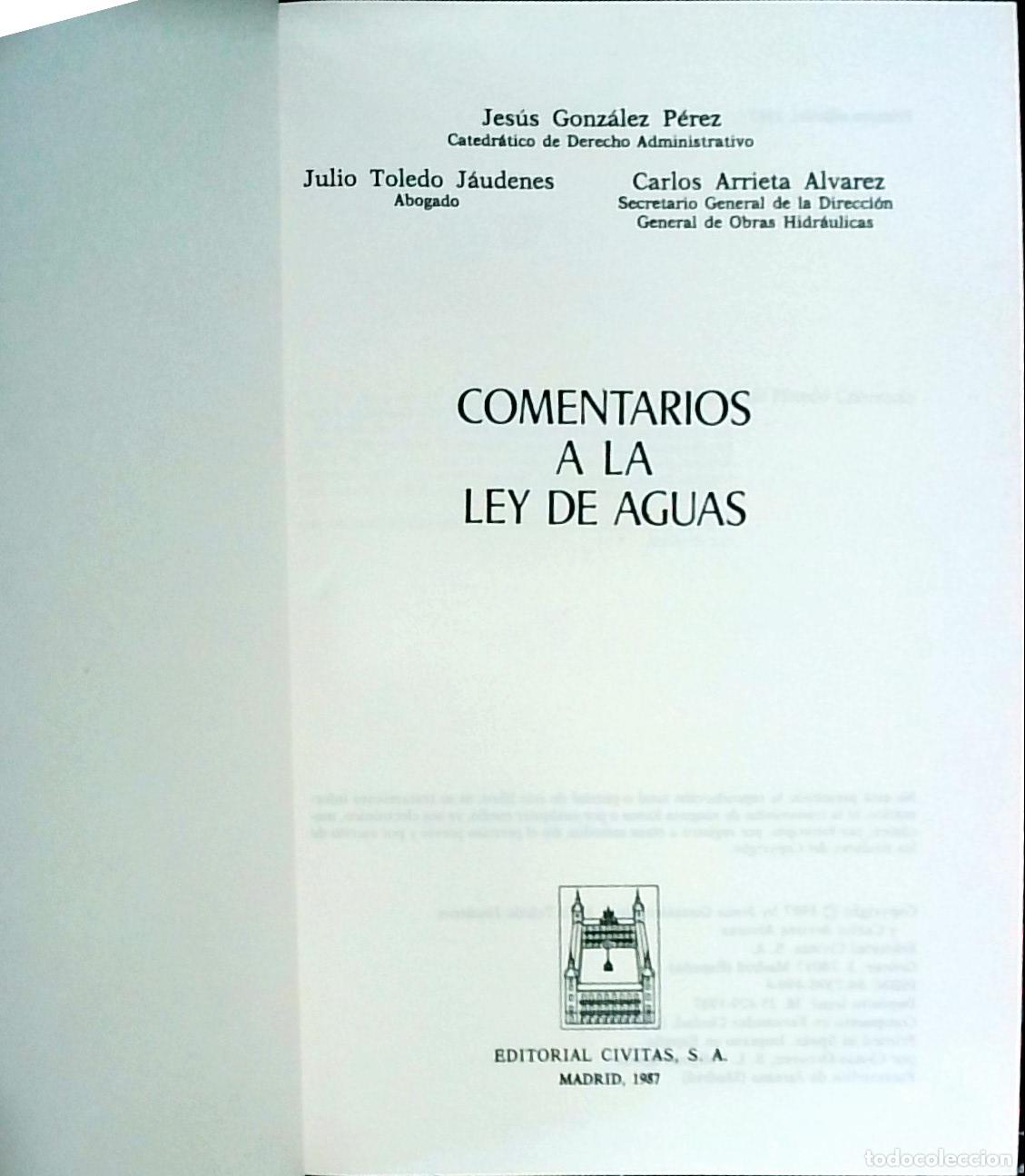 Livros em segunda m&atilde;o: Comentarios a la Ley de Aguas - Gonz&aacute;lez P&eacute;rez, Jes&uacute;s y OTROS: