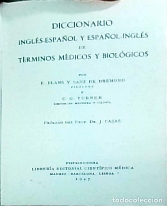 books: Diccionario ingl&eacute;s-espa&ntilde;ol y espa&ntilde;ol-ingl&eacute;s de t&eacute;rminos m&eacute;dicos y biol&oacute;gicos - PLANS Y SANZ DE BREMO