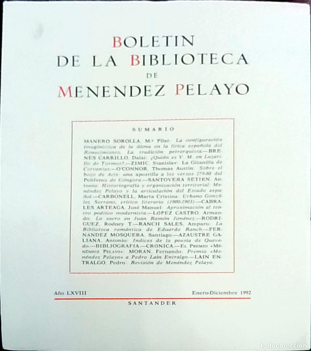B&uuml;cher: Bolet&iacute;n de la Biblioteca de Men&eacute;ndez Pelayo A&ntilde;o LXVIII - Autores Varios:
