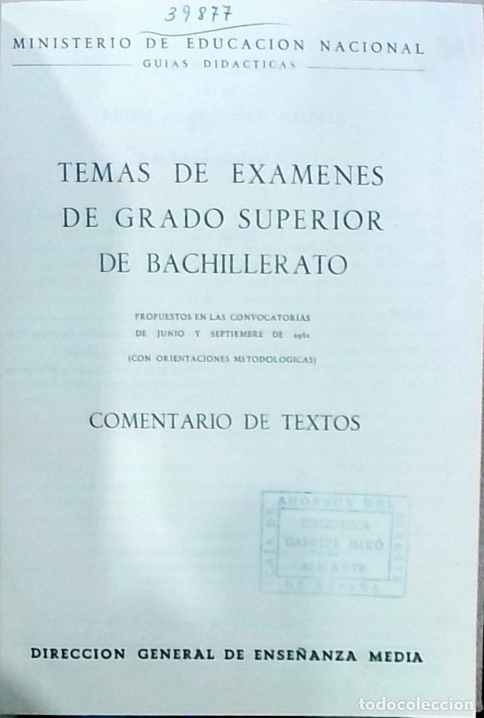Livros em segunda m&atilde;o: Temas de ex&aacute;menes de grado superior de Bachillerato. Comentario de textos - Autores Varios: