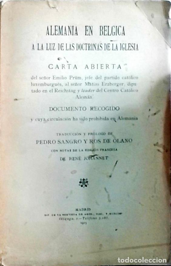 Livres: Alemania en B&eacute;lgica a la luz de las doctrinas de la Iglesia: carta abierta - Emilio Pr&uuml;m: