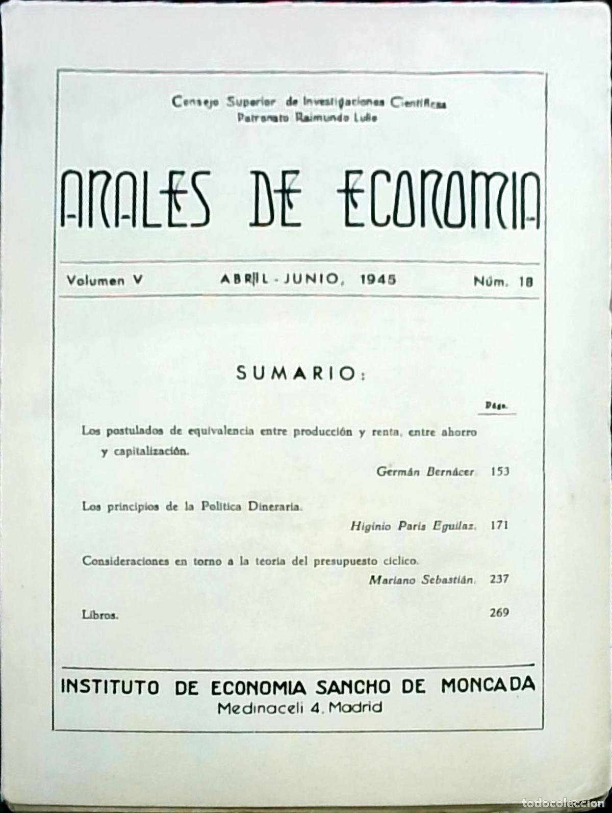 Libri di seconda mano: Anales de Econom&iacute;a Volumen V, N&uacute;mero 18, Abril - Junio - REVISTA: