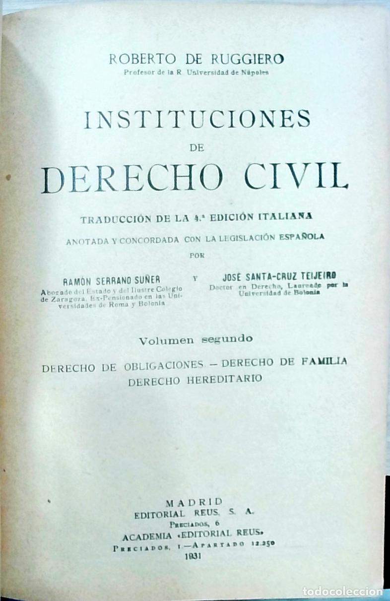 B&uuml;cher: Instituciones de Derecho Civil: Volumen segundo Derecho de obligaciones - Derecho de familia - Derec