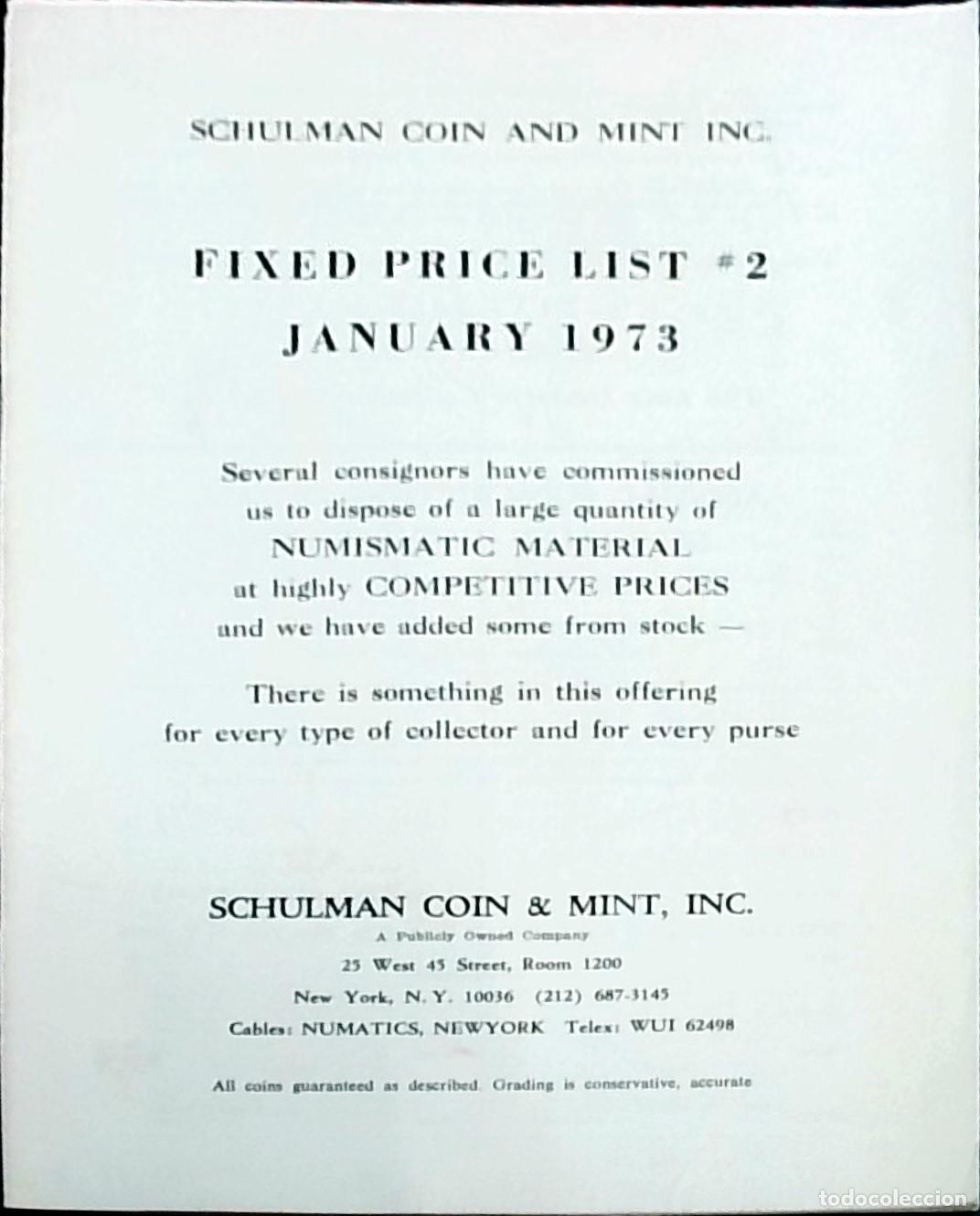 B&uuml;cher: Fixed Price List 2: January 1973 - Schulman Coin and Mint Inc: