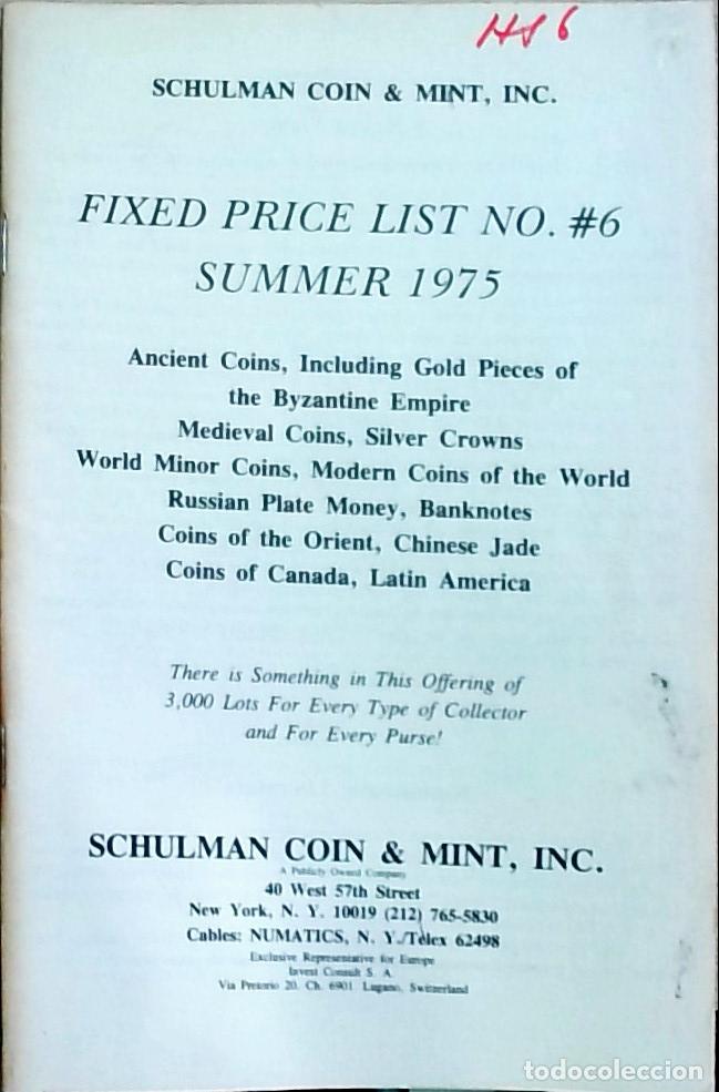 B&uuml;cher: Fixed Price List No. 6: Summer 1975 - Schulman Coin & Mint, Inc.: