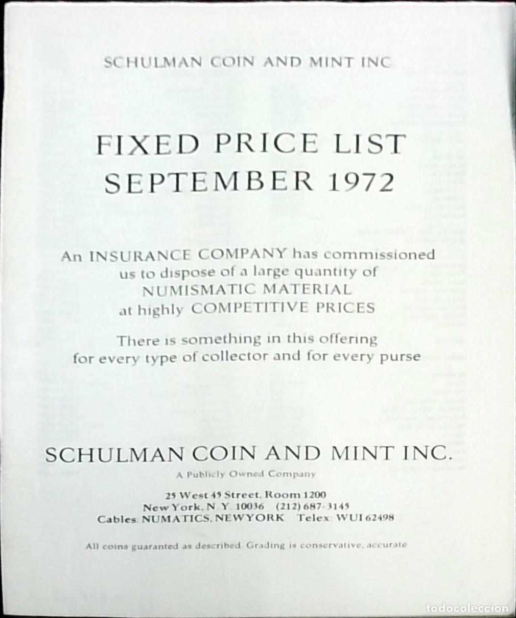 B&uuml;cher: Fixed Price List September 1972 - Schulman Coin and Mint Inc: