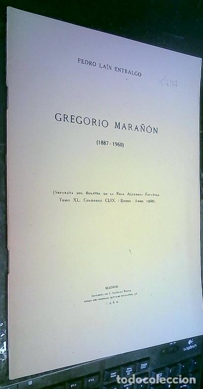Libros: Gregorio Maraz&oacute;n (1887 - 1960). Separata - La&iacute;n Entralgo, Pedro: - Foto 1