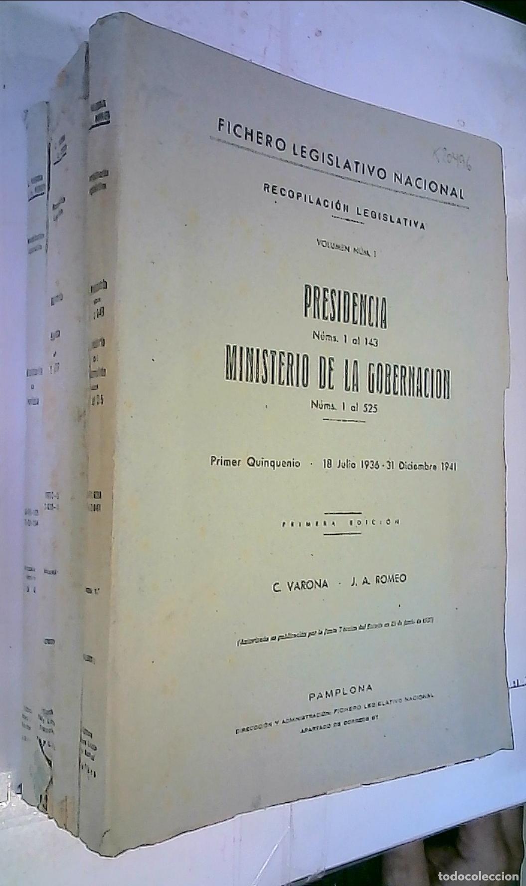 Libri di seconda mano: fichero Legislativo Nacional. Recopilaci&oacute;n Legislativa. Vol&uacute;menes I, II y IV (falta el 3) Volumen I: