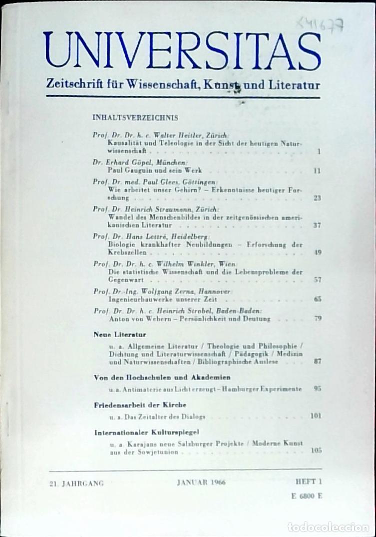 Livres: Universitas Januar Heft 1. Zeitschrift f&uuml;r Wissenschft, Kunst und Literatur - Autores Varios: