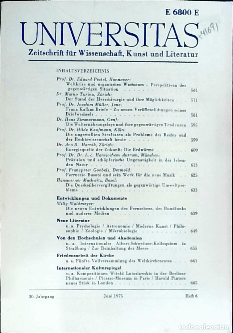 Livres: Universitas Juni Heft 6. Zeitschrift f&uuml;r Wissenschft, Kunst und Literatur - Autores Varios: