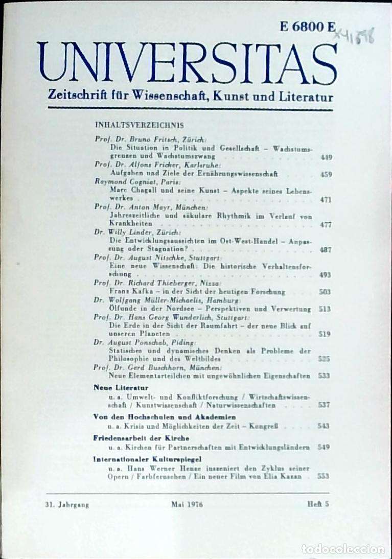 Livres: Universitas Mai Heft 5. Zeitschrift f&uuml;r Wissenschft, Kunst und Literatur - Autores Varios: