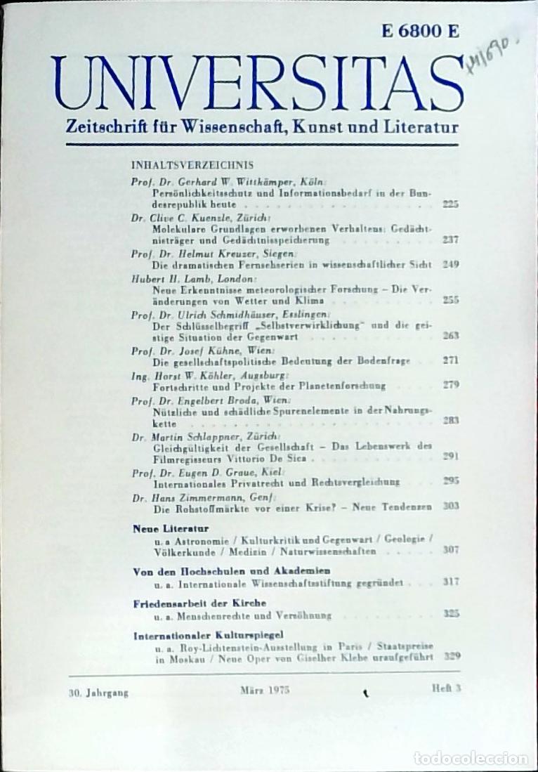 Livres: Universitas Marz Heft 3. Zeitschrift f&uuml;r Wissenschft, Kunst und Literatur - Autores Varios:
