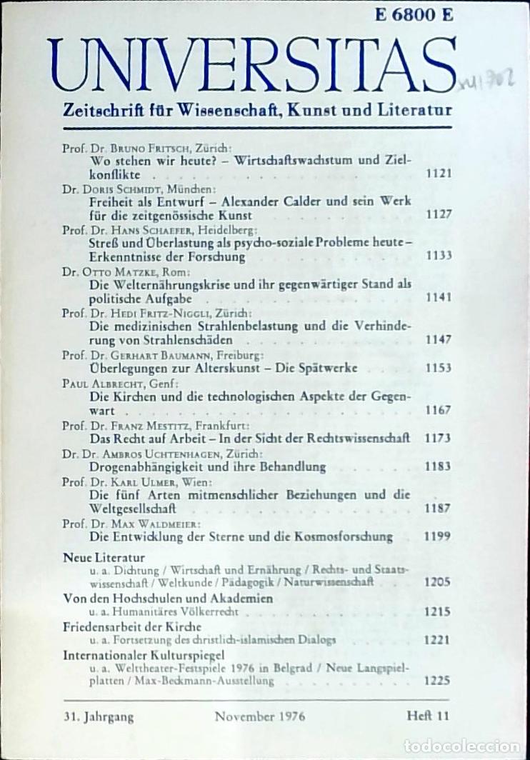Livres: Universitas November Heft 11. Zeitschrift f&uuml;r Wissenschft, Kunst und Literatur - Autores Varios: