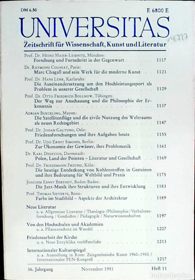Livres: Universitas November Heft 11. Zeitschrift f&uuml;r Wissenschft, Kunst und Literatur - Autores Varios: