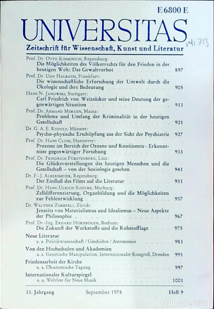 Livres: Universitas September Heft 9. Zeitschrift f&uuml;r Wissenschft, Kunst und Literatur - Autores Varios: