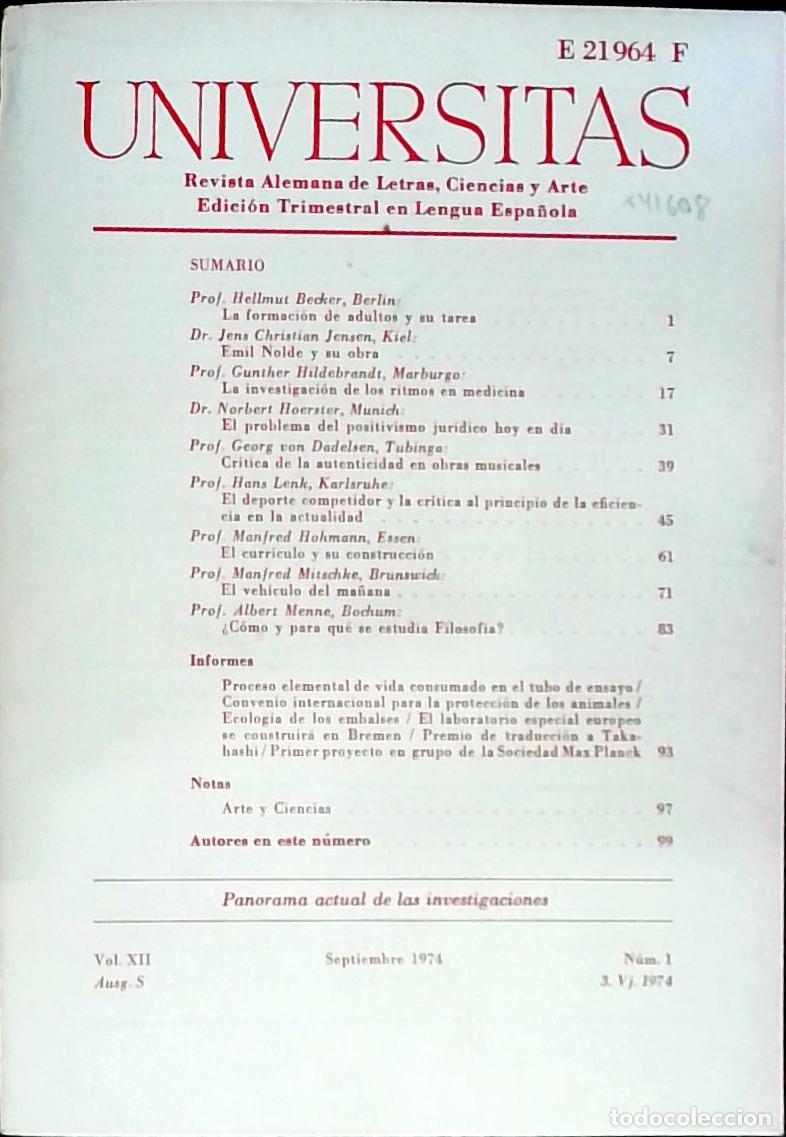 Libros: Universitas Vol. XII N&ordm; 1. Revista Alemana de Letras, Ciencias y Arte. Edici&oacute;n Trimestral en Lengua