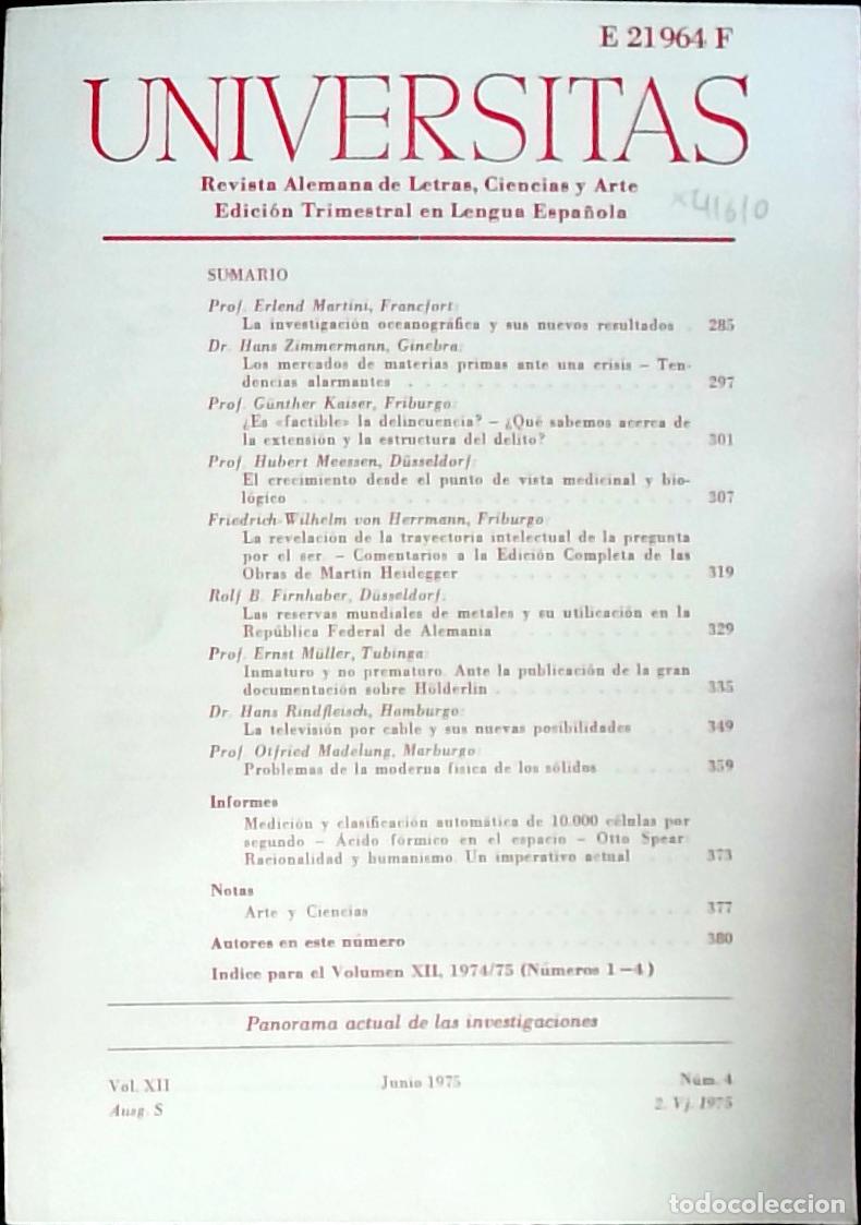 Libros: Universitas Vol. XII N&ordm; 4. Revista Alemana de Letras, Ciencias y Arte. Edici&oacute;n Trimestral en Lengua