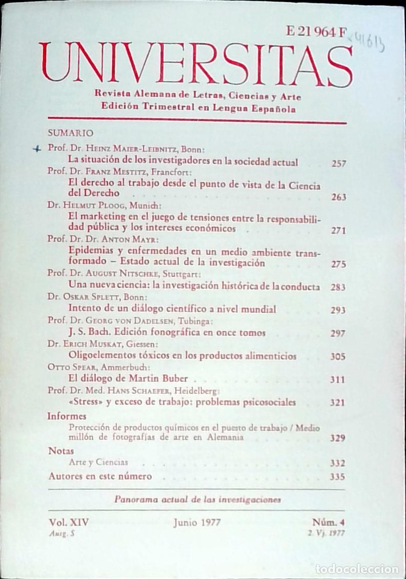 Libros: Universitas Vol. XIV N&ordm; 4. Revista Alemana de Letras, Ciencias y Arte. Edici&oacute;n Trimestral en Lengua
