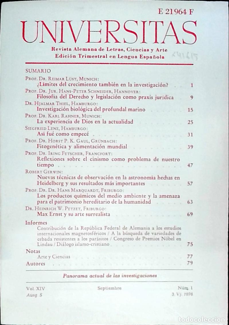 Libros: Universitas Vol. XIV N&ordm; 1. Revista Alemana de Letras, Ciencias y Arte. Edici&oacute;n Trimestral en Lengua