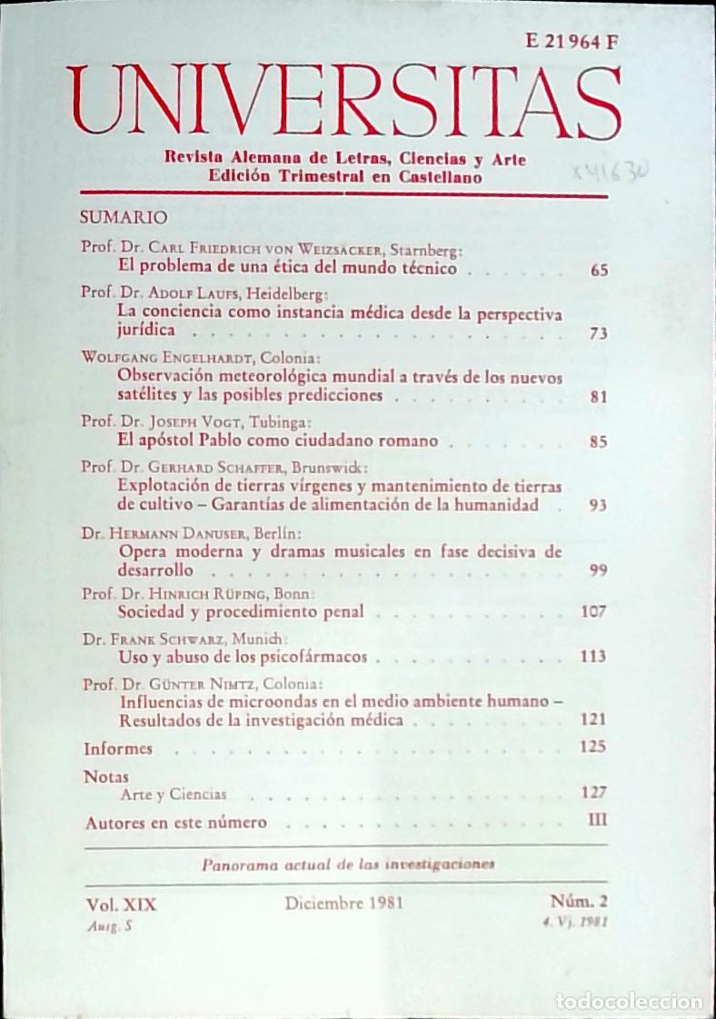 Libros: Universitas Vol. XIX N&ordm; 2. Revista Alemana de Letras, Ciencias y Arte. Edici&oacute;n Trimestral en Lengua