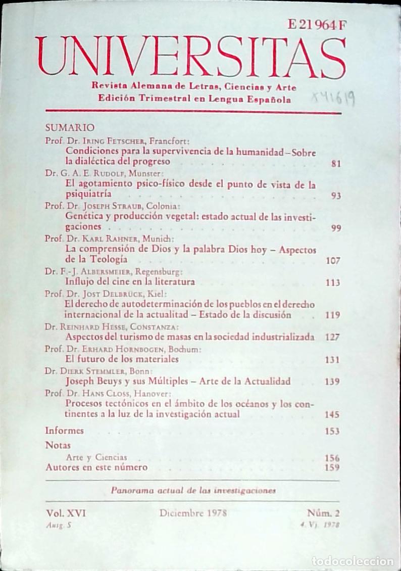 Libros: Universitas Vol. XVI N&ordm; 2. Revista Alemana de Letras, Ciencias y Arte. Edici&oacute;n Trimestral en Lengua