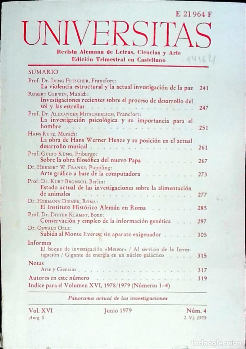 Libros: Universitas Vol. XVI N&ordm; 4. Revista Alemana de Letras, Ciencias y Arte. Edici&oacute;n Trimestral en Lengua