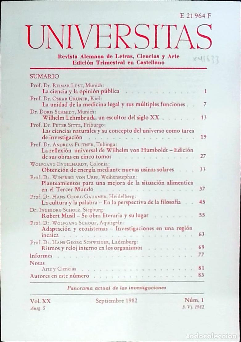 Libros: Universitas Vol. XX N&ordm; 1. Revista Alemana de Letras, Ciencias y Arte. Edici&oacute;n Trimestral en Lengua E