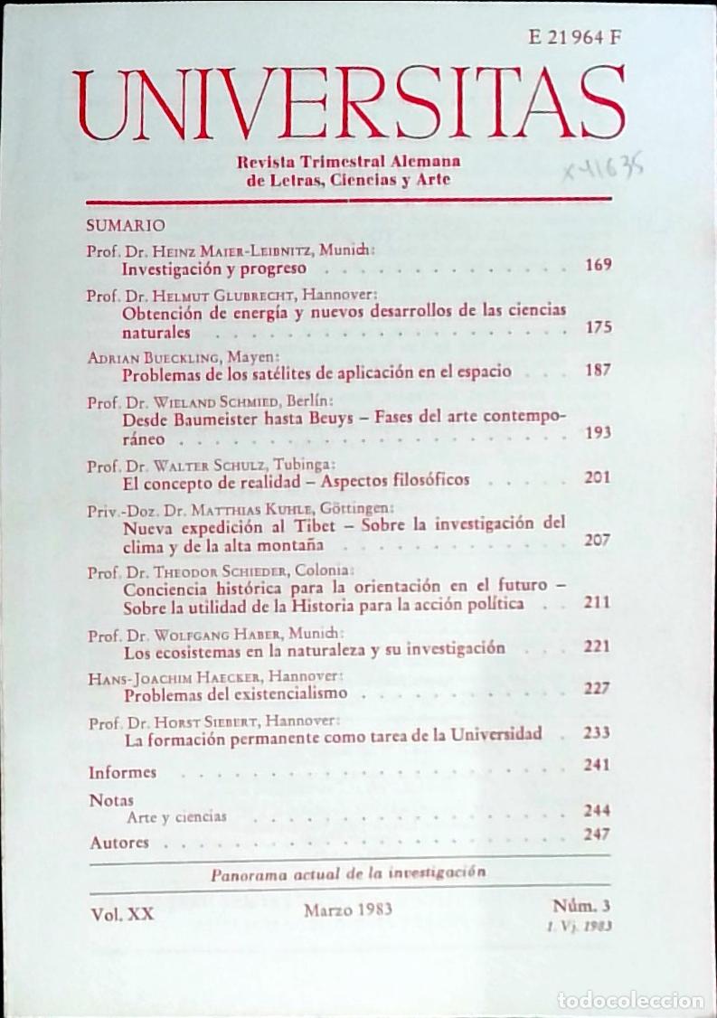 Libros: Universitas Vol. XX N&ordm; 3. Revista Alemana de Letras, Ciencias y Arte. Edici&oacute;n Trimestral en Lengua E