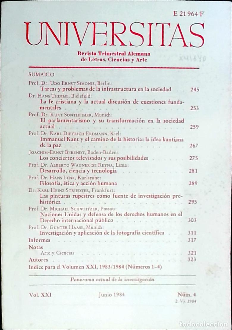 Libros: Universitas Vol. XXI N&ordm; 4. Revista Alemana de Letras, Ciencias y Arte. Edici&oacute;n Trimestral en Lengua