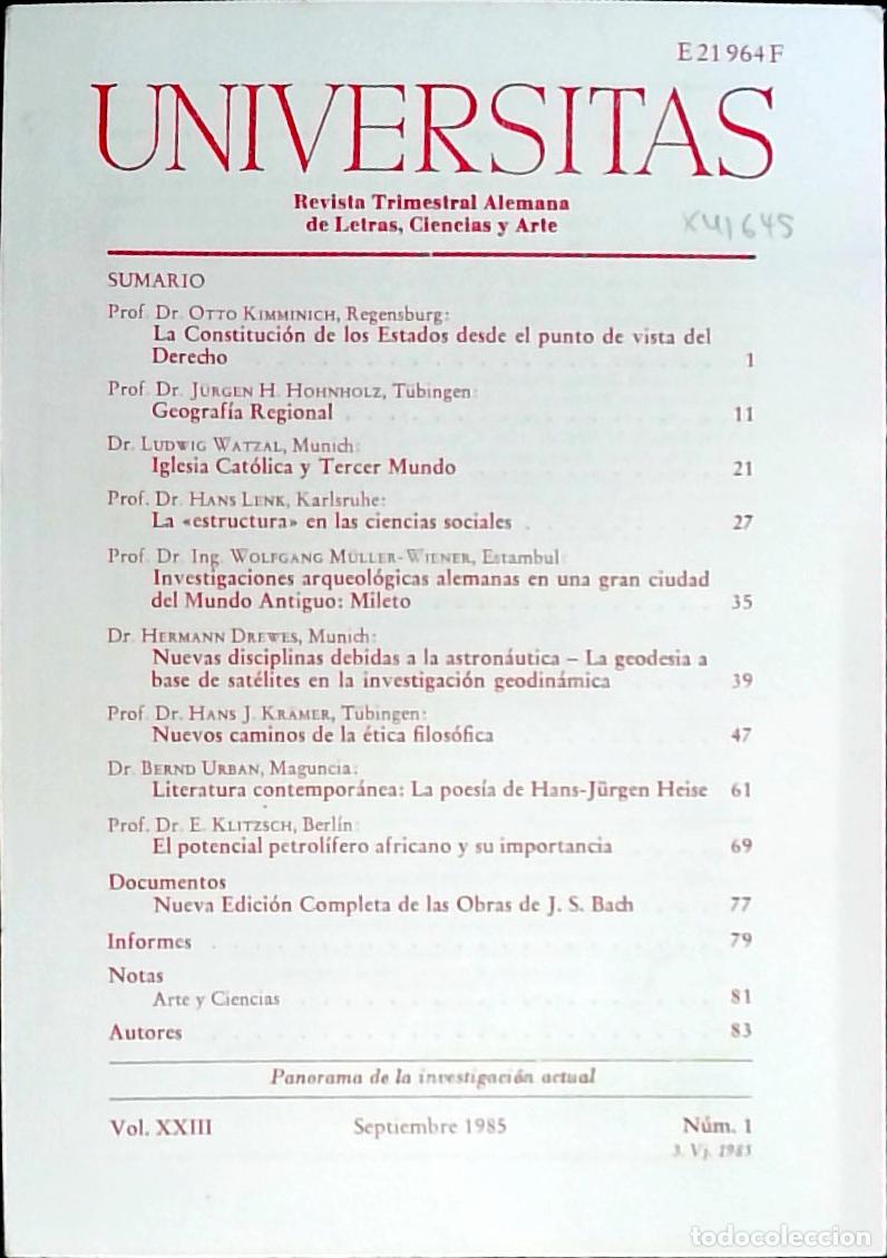 Libros: Universitas Vol. XXIII N&ordm; 1. Revista Alemana de Letras, Ciencias y Arte. Edici&oacute;n Trimestral en Lengu