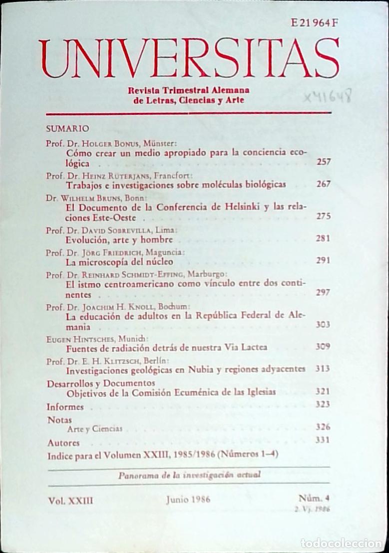 Libros: Universitas Vol. XXIII N&ordm; 4. Revista Alemana de Letras, Ciencias y Arte. Edici&oacute;n Trimestral en Lengu