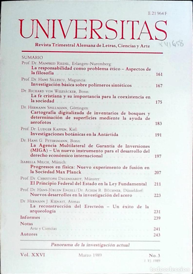 Libros: Universitas Vol. XXVI N&ordm; 3. Revista Alemana de Letras, Ciencias y Arte. Edici&oacute;n Trimestral en Lengua