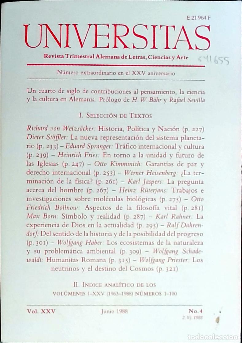 Libros: Universitas Vol. XXV N&ordm; 4. Revista Alemana de Letras, Ciencias y Arte. Edici&oacute;n Trimestral en Lengua