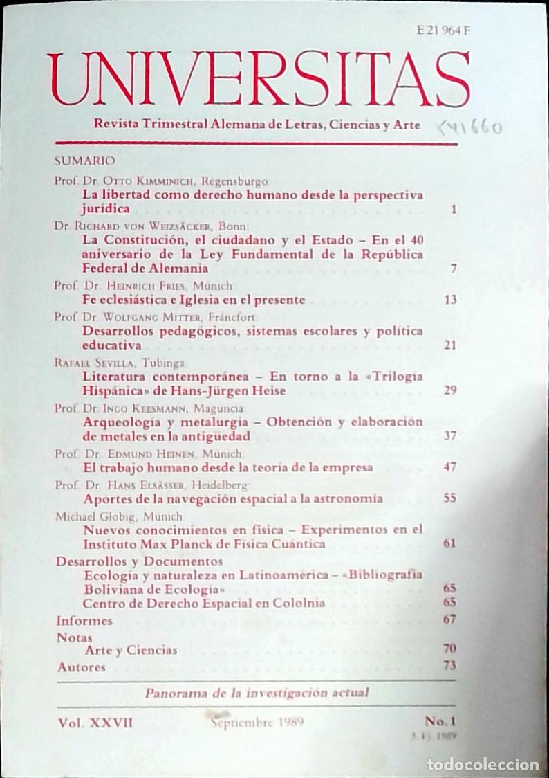 Libros: Universitas Vol. XXVII N&ordm; 1. Revista Alemana de Letras, Ciencias y Arte. Edici&oacute;n Trimestral en Lengu