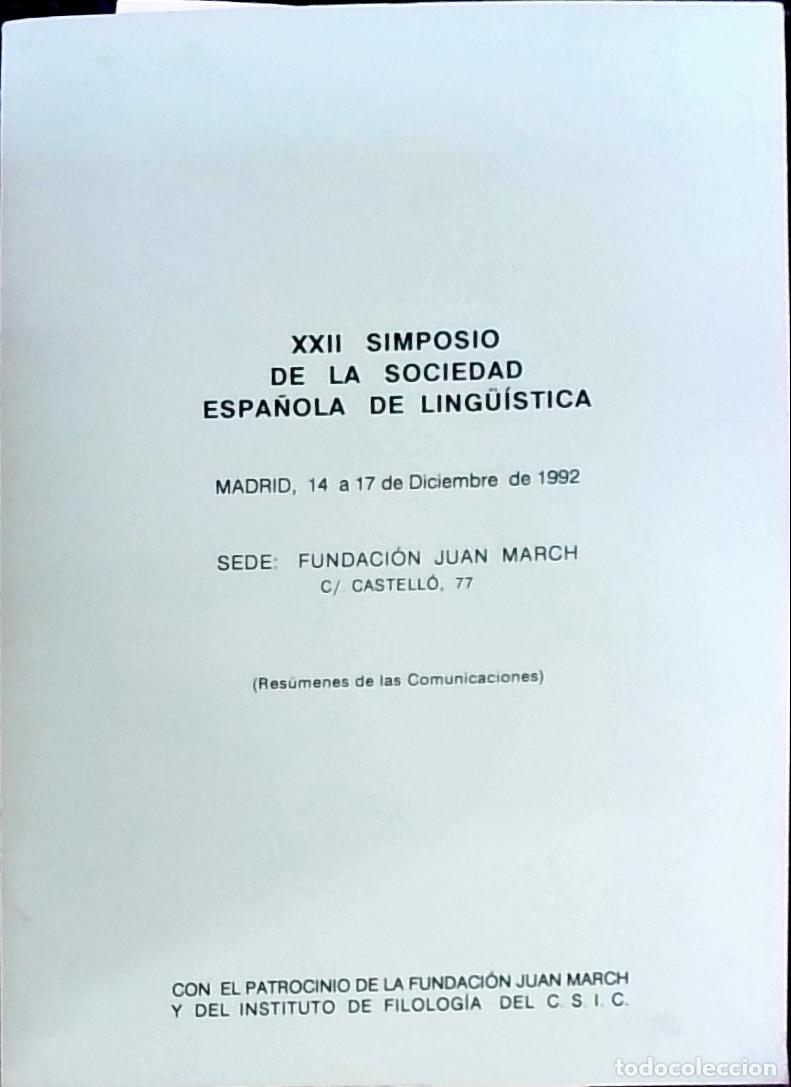 Libros: XXII Simposio de la Sociedad Espa&ntilde;ola de Ling&uuml;&iacute;stica: del 14 al 17 de Diciembre de 1992 - Autores Va