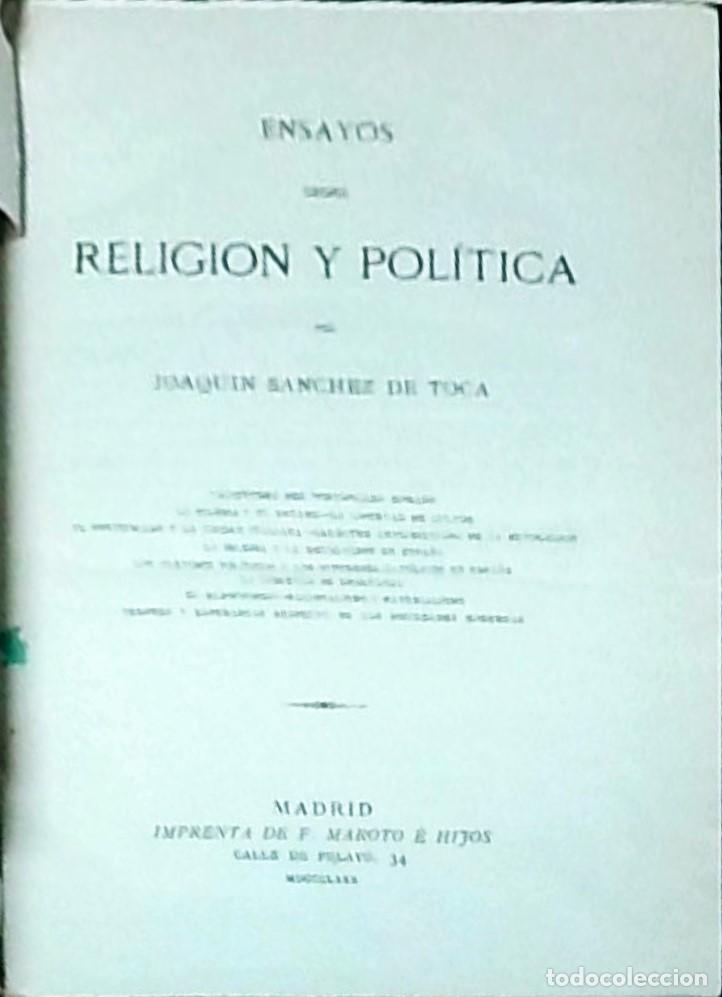 Libri di seconda mano: Ensayos sobre religi&oacute;n y pol&iacute;tica. Con dedicatoria aut&oacute;grafa - SANCHEZ DE TOCA, Joaqu&iacute;n: