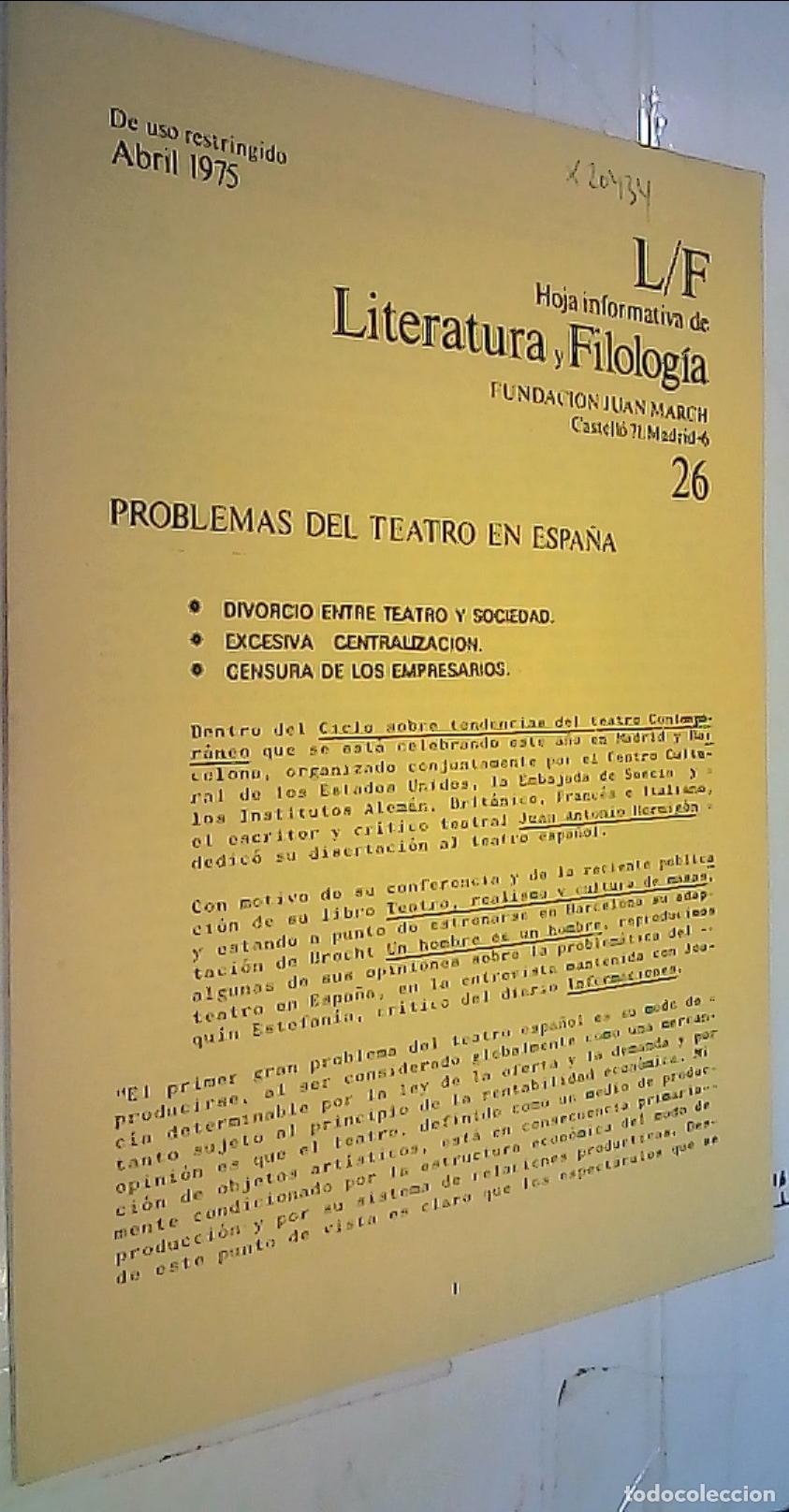 Livres: Problemas del teatro en Espa&ntilde;a. Divorcio entre teatro y sociedad. Excesiva centralizaci&oacute;n. Censura d