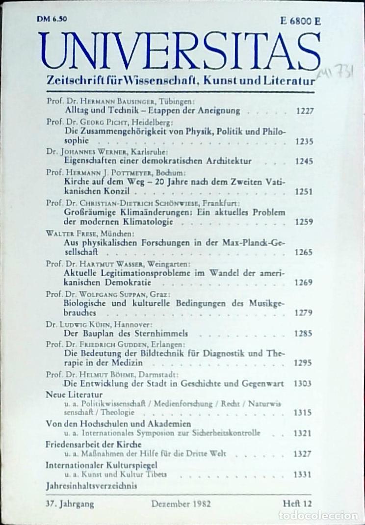 Livres: Universitas Dezember Heft 12. Zeitschrift f&uuml;r Wissenschft, Kunst und Literatur - Autores Varios: