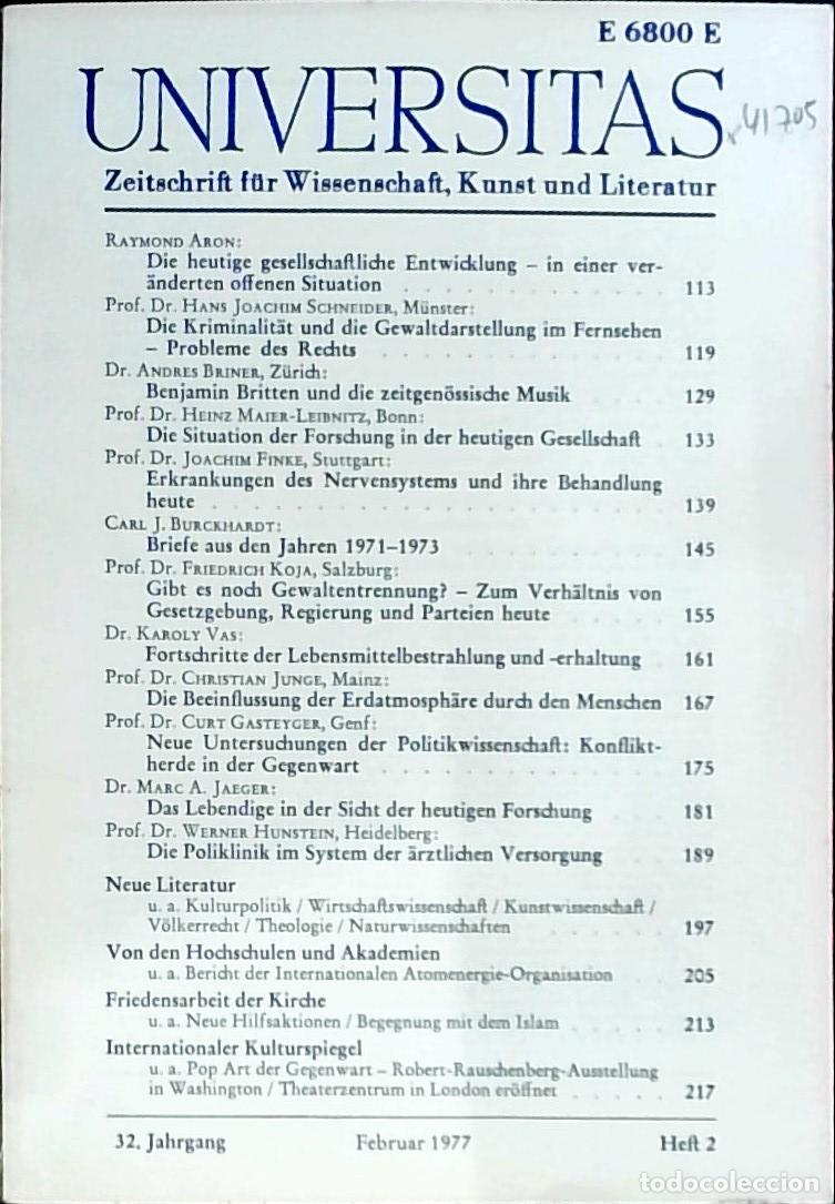 Livres: Universitas Februar Heft 2. Zeitschrift f&uuml;r Wissenschft, Kunst und Literatur - Autores Varios: