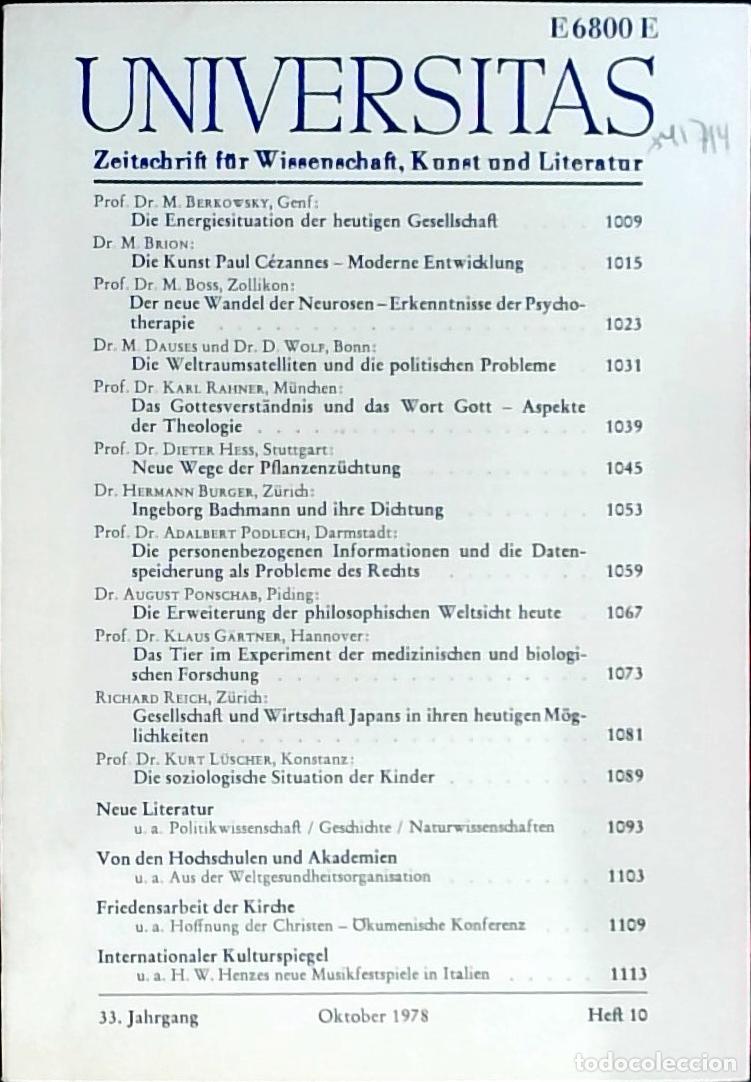 Livres: Universitas Oktober Heft 10. Zeitschrift f&uuml;r Wissenschft, Kunst und Literatur - Autores Varios: