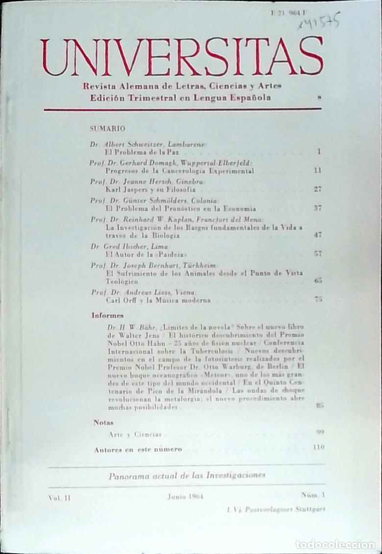 Libros: Universitas Vol. II N&ordm; 1. Revista Alemana de Letras, Ciencias y Arte. Edici&oacute;n Trimestral en Lengua E