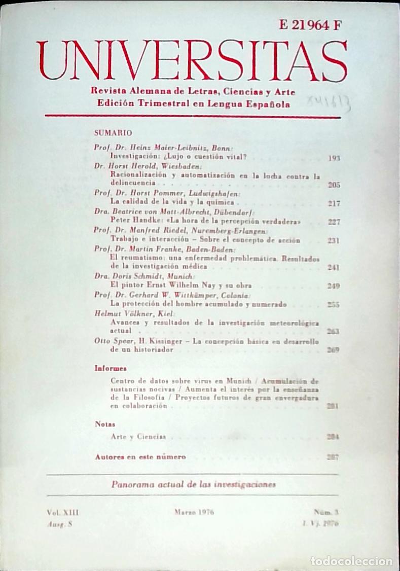 Libros: Universitas Vol. XIII N&ordm; 3. Revista Alemana de Letras, Ciencias y Arte. Edici&oacute;n Trimestral en Lengua