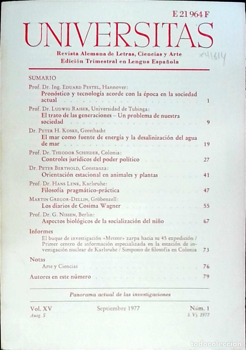 Libros: Universitas Vol. XV N&ordm; 1. Revista Alemana de Letras, Ciencias y Arte. Edici&oacute;n Trimestral en Lengua E