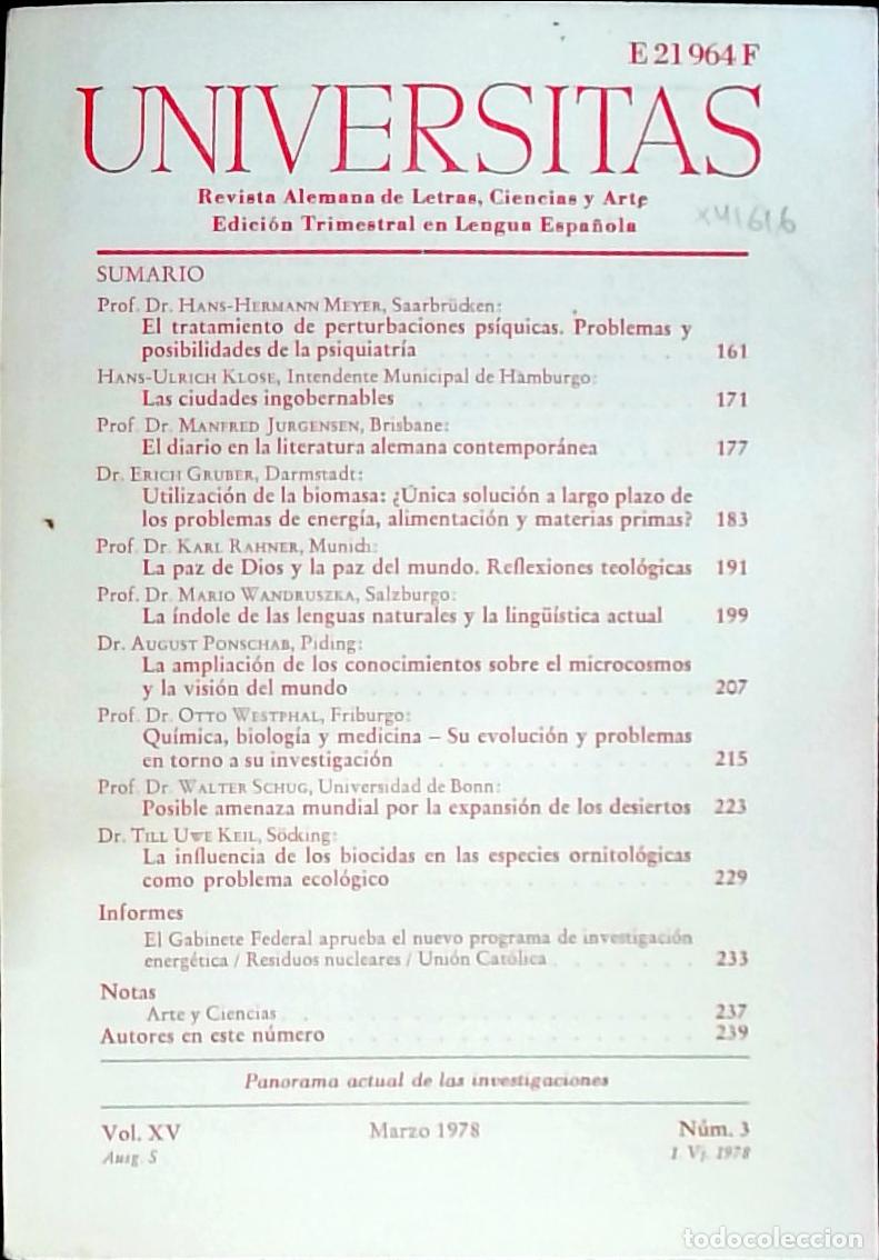 Libros: Universitas Vol. XV N&ordm; 3. Revista Alemana de Letras, Ciencias y Arte. Edici&oacute;n Trimestral en Lengua E