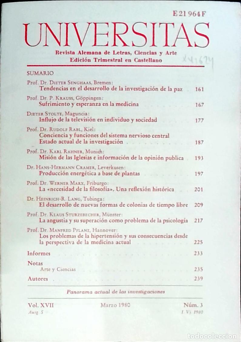 Libros: Universitas Vol. XVII N&ordm; 3. Revista Alemana de Letras, Ciencias y Arte. Edici&oacute;n Trimestral en Lengua