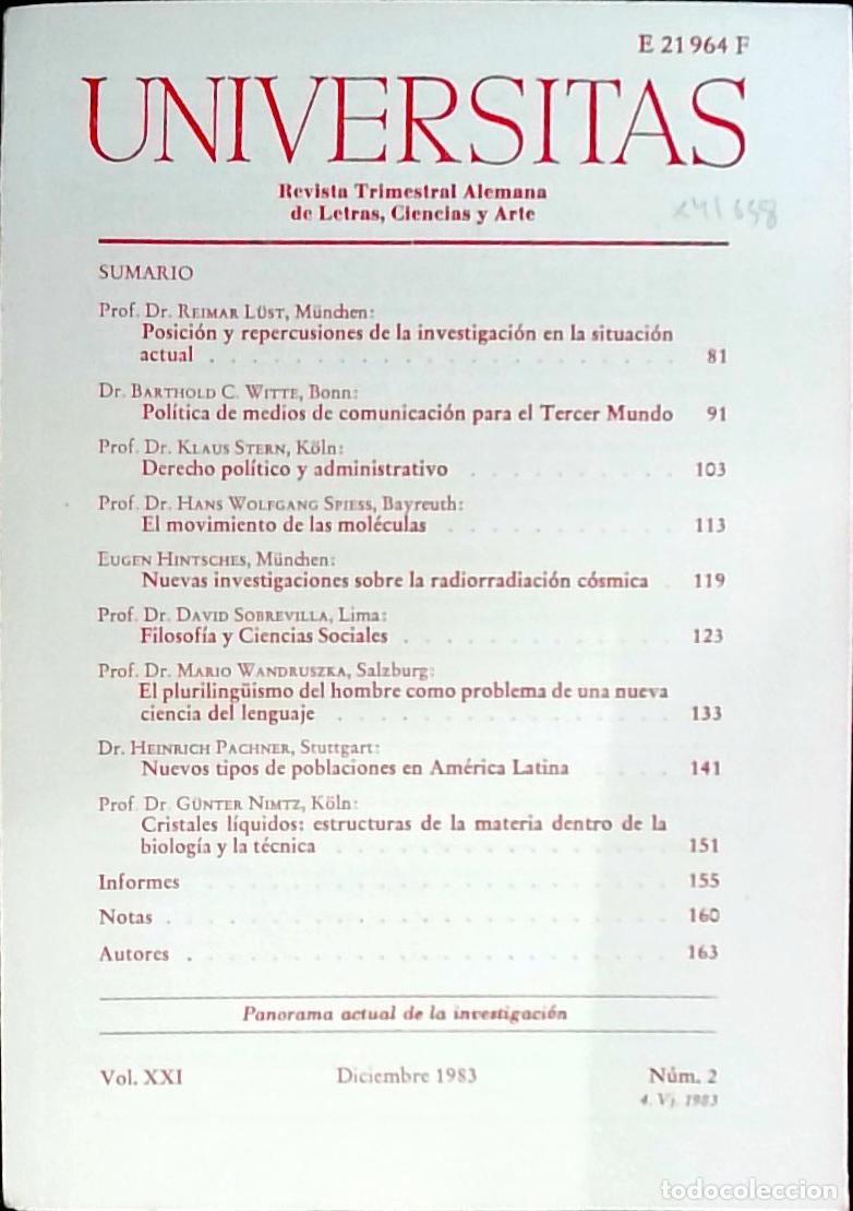Libros: Universitas Vol. XXI N&ordm; 2. Revista Alemana de Letras, Ciencias y Arte. Edici&oacute;n Trimestral en Lengua